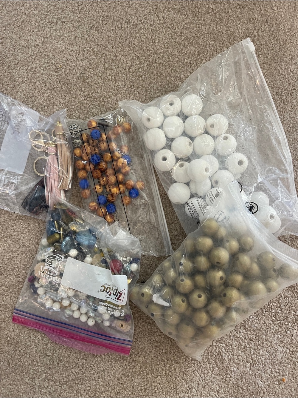 Craft Bead Bundle in White, Gold, Blue, Brown